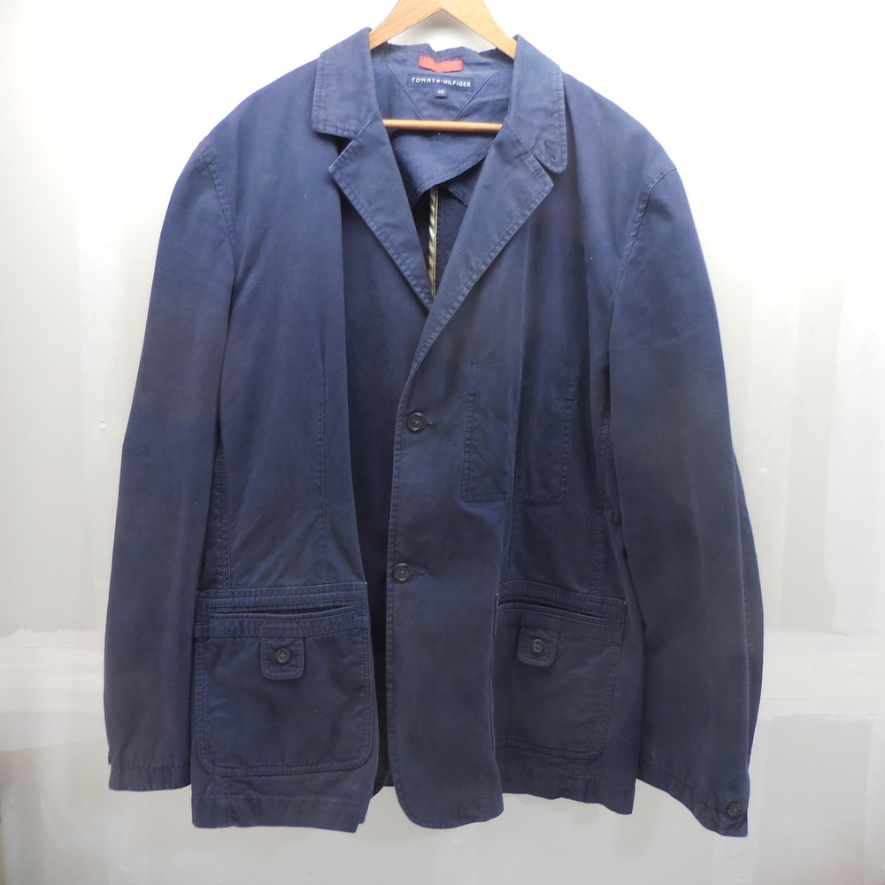 Tommy Hilfiger Mens XXL Navy Blue Cotton Utility Blazer Chore Coat 832174